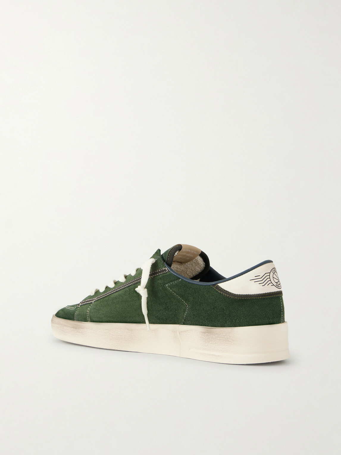 Golden Goose - Stardan Distressed Leather-Trimmed Suede Sneakers - Green
