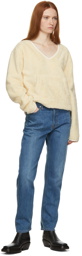 Helmut Lang Off-White Fleece V-Neck Sweater