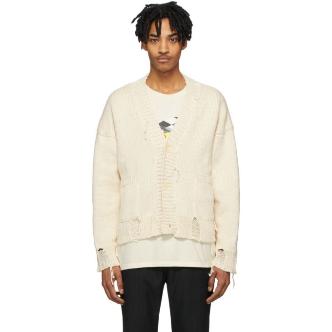 Photo: Rhude Off-White and Red Knit Logo Cardigan