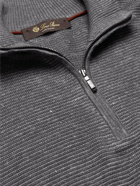 LORO PIANA - Slim-Fit Ribbed Silk, Cashmere and Linen-Blend Half-Zip Sweater - Blue