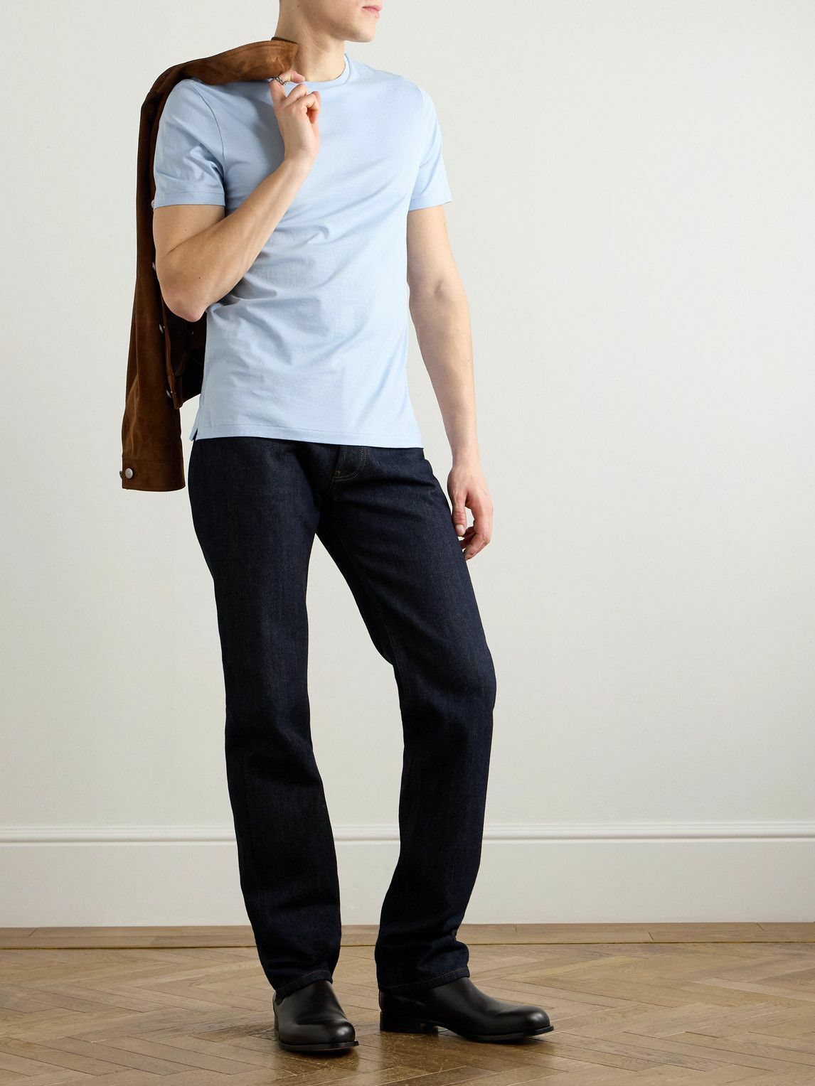 Ralph Lauren Purple label - Logo-Embroidered Cotton-Lisle T-Shirt - Blue