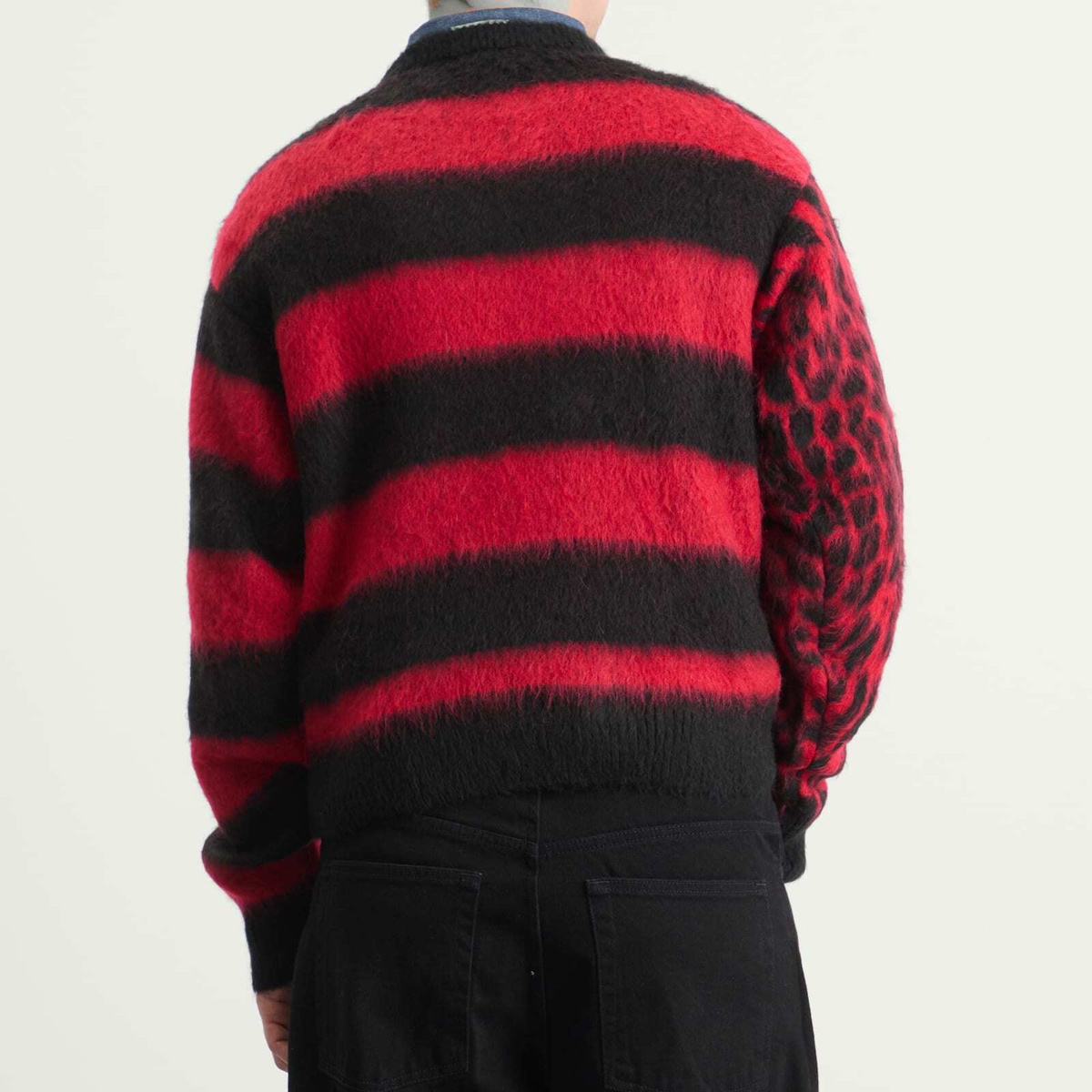 Aries Men's Brushed Leopard Jumper in Red/Brown