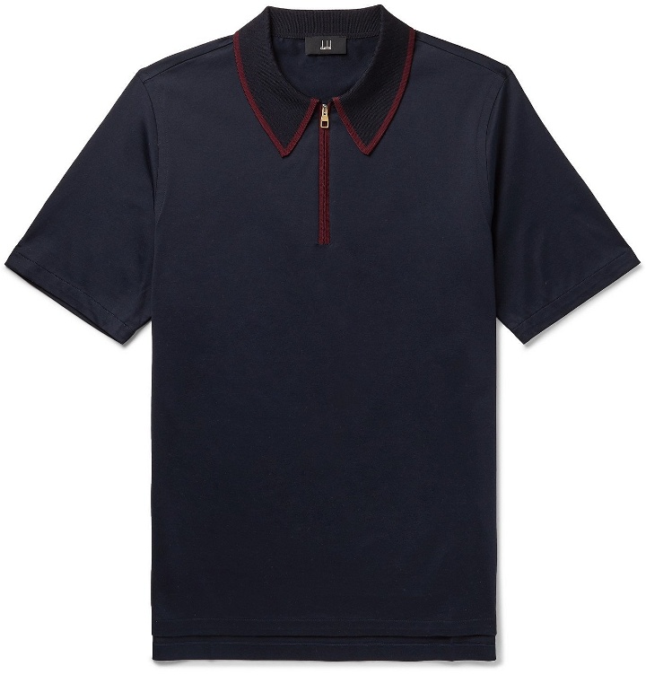 Photo: Dunhill - Contrast-Tipped Cotton-Jersey Polo Shirt - Blue