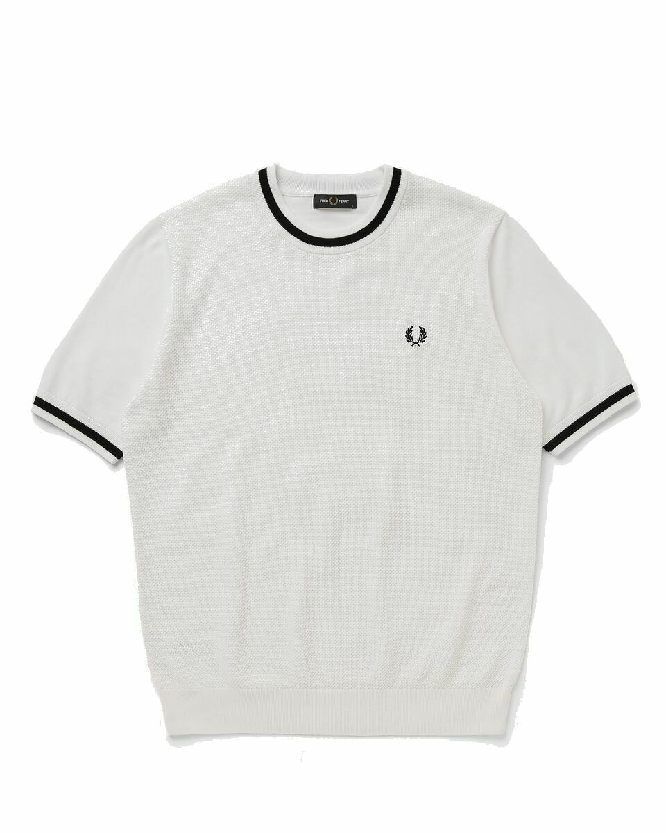 Photo: Fred Perry Textured Front Knitted T Shirt White - Mens - Shortsleeves