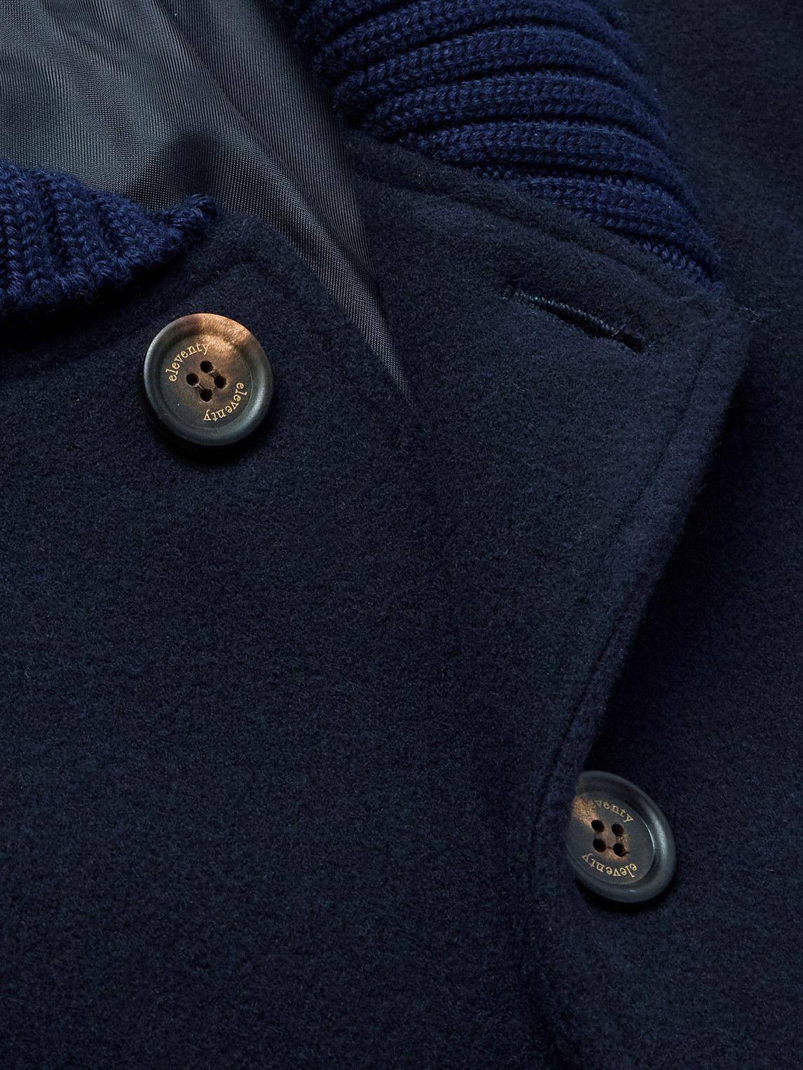 Eleventy - Slim-Fit Ribbed-Knit Trimmed Wool-Blend Bomber Jacket - Blue
