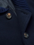 Eleventy - Slim-Fit Ribbed-Knit Trimmed Wool-Blend Bomber Jacket - Blue