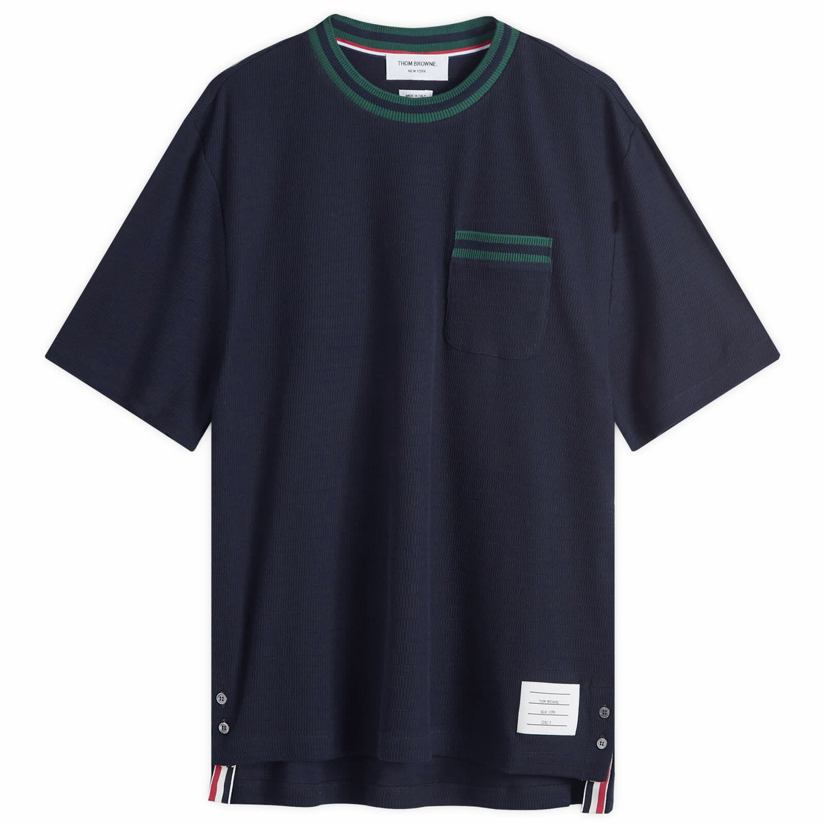 Thom Browne Men's Textured Tipped T-Shirt in Navy Thom Browne
