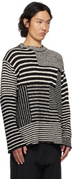 YOHJI YAMAMOTO Black & Off-White 3G1P Border Round Neck Knit Sweater
