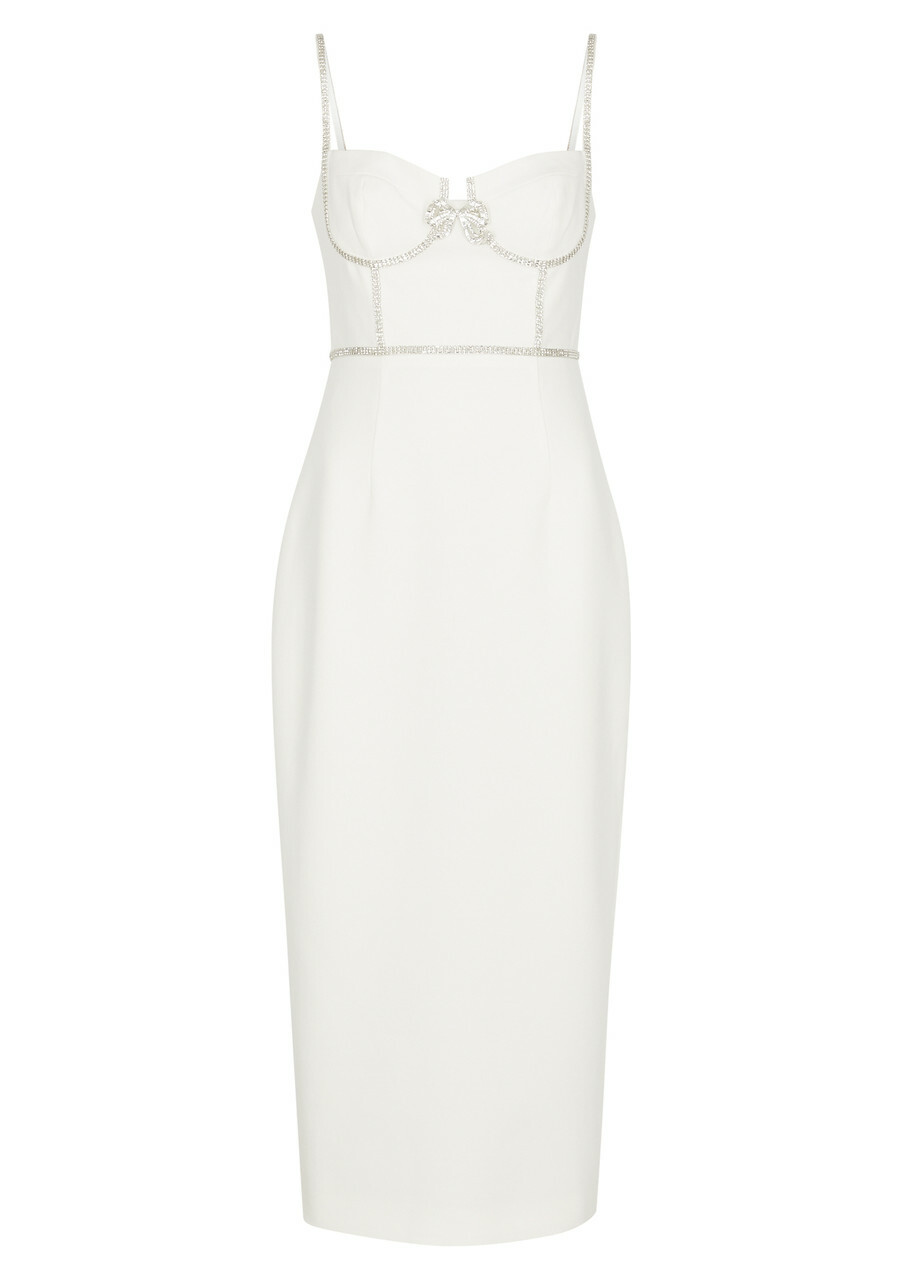 Self-portrait Crystal-embellished bow Midi Dress White
