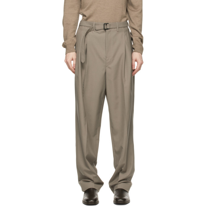 Lemaire Taupe Wool Belted Pleat Trousers Lemaire