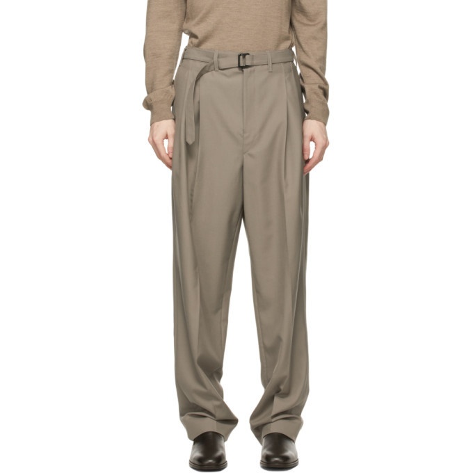 Photo: Lemaire Taupe Wool Belted Pleat Trousers