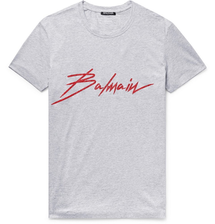 Photo: Balmain - Logo-Print Cotton-Jersey T-Shirt - Men - Gray