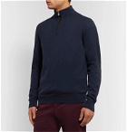 Isaia - Slim-Fit Suede Elbow-Patch Cashmere Half-Zip Sweater - Blue