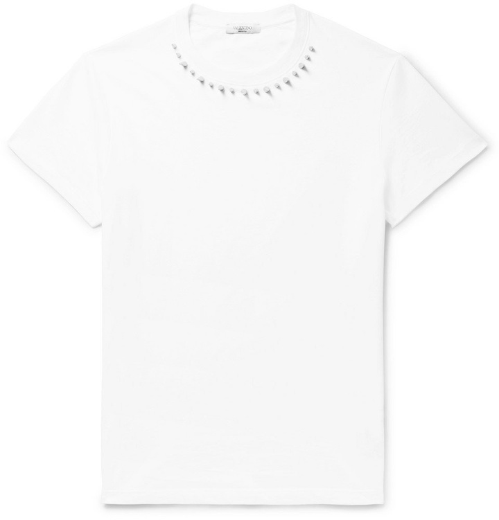 Photo: Valentino - Studded Cotton-Jersey T-Shirt - Men - White