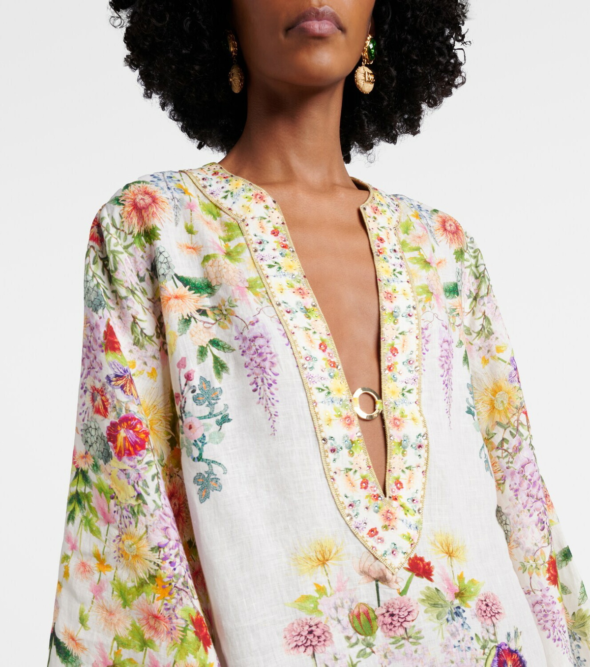 Camilla Cutout floral linen kaftan