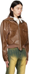 Juntae Kim Brown Pourpoint Faux-Leather Bomber Jacket