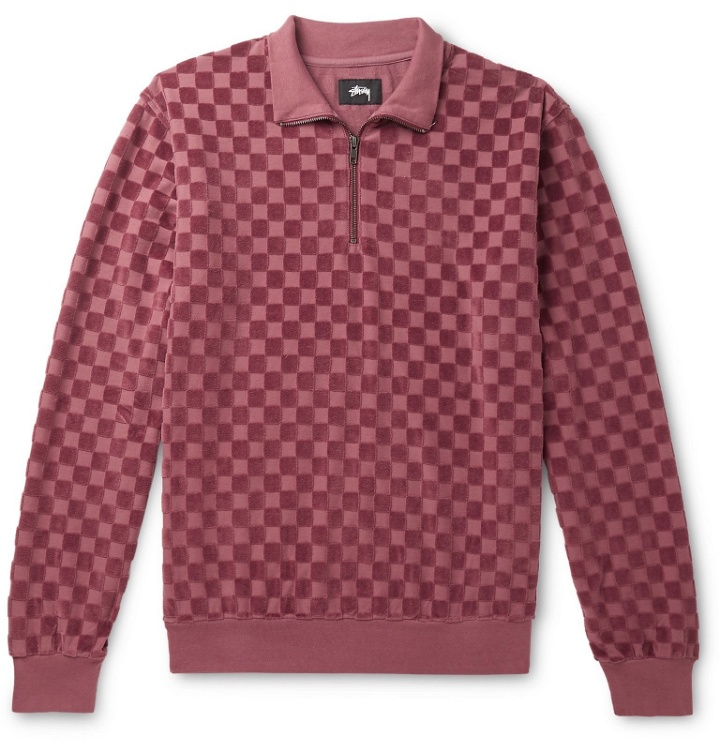 Photo: Stüssy - Textured Cotton-Blend Half-Zip Sweater - Burgundy