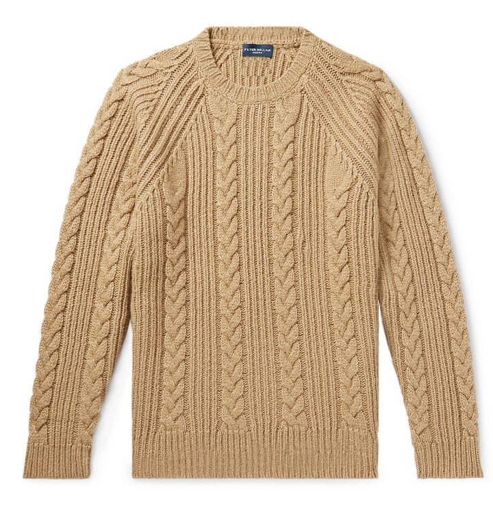 Photo: Peter Millar - Chalet Cable-Knit Camel Hair-Blend Sweater - Brown