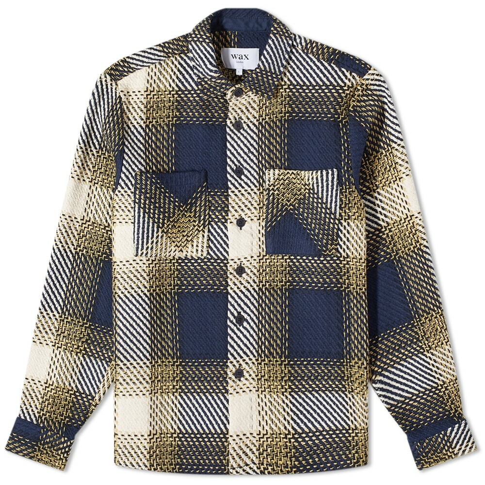 Wax London Men's Whiting Overshirt Ombre Check in Navy/Khaki Wax