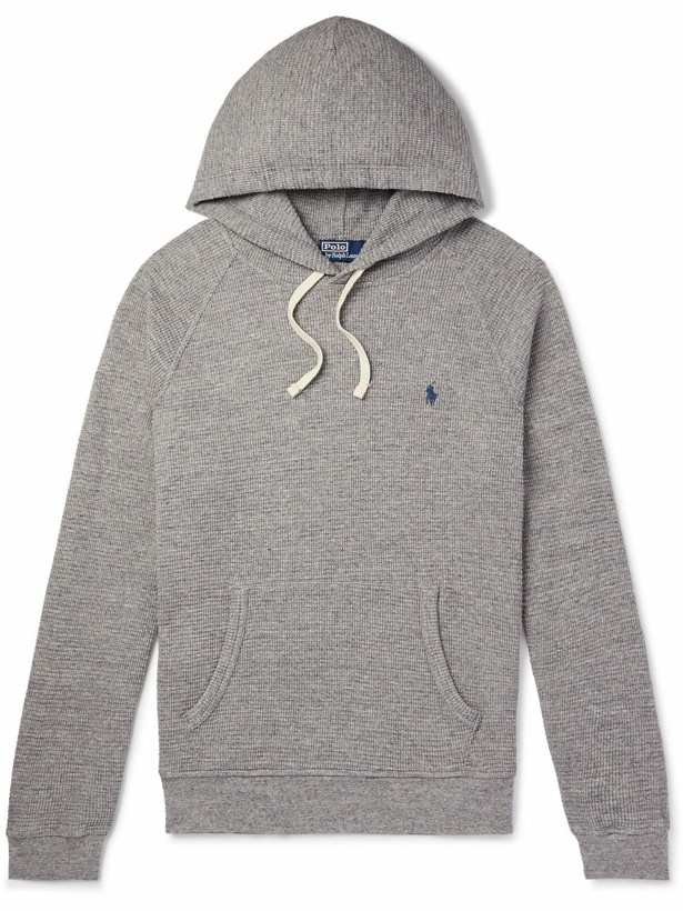 Photo: Polo Ralph Lauren - Logo-Embroidered Waffle-Knit Cotton Hoodie - Gray