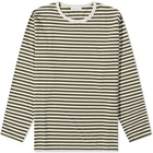 Nanamica Men's Long Sleeve CoolMax Stripe T-Shirt in Khaki And Beige