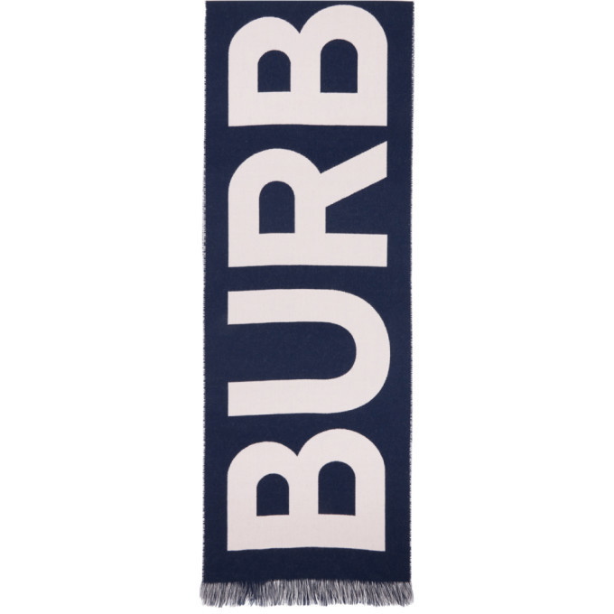 Photo: Burberry Navy and Pink Wool Logo Scarf