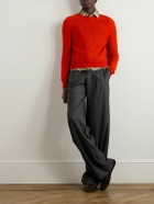 CELINE - Logo-Embroidered Open-Knit Wool Sweater - Red