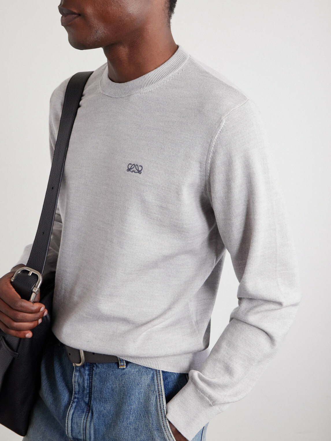 LOEWE - Anagram-Embroidered Wool-Blend Sweater - Gray