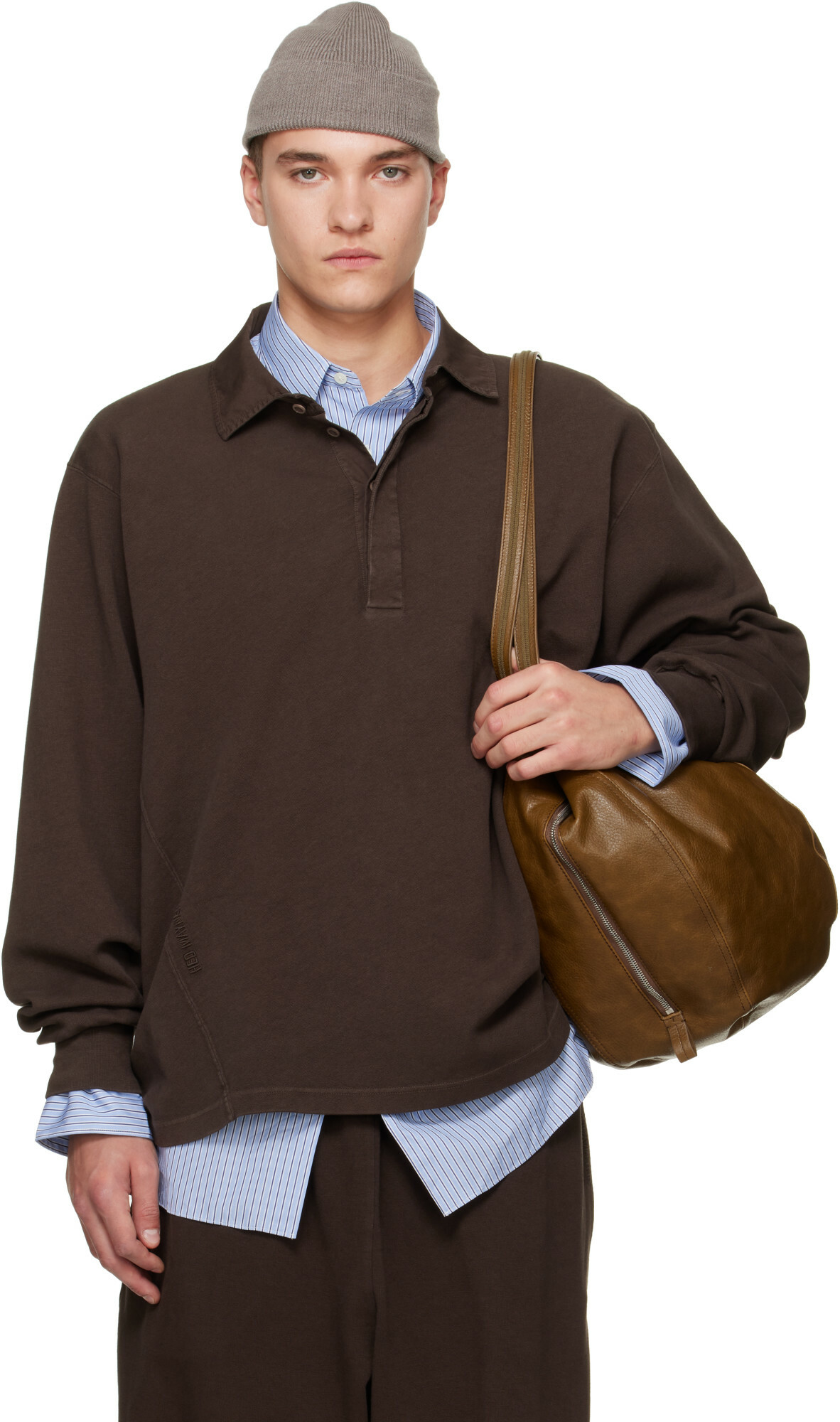 Hed Mayner Brown Cotton Long Sleeve Polo