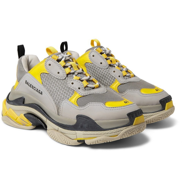 Photo: Balenciaga - Triple S Mesh and Leather Sneakers - Gray