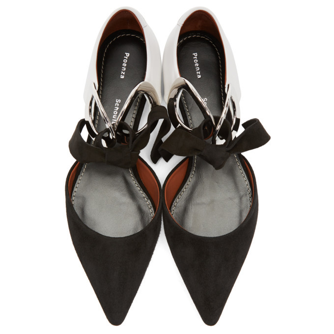 Proenza Schouler Black Suede and Leather Grommet Dorsay Flats