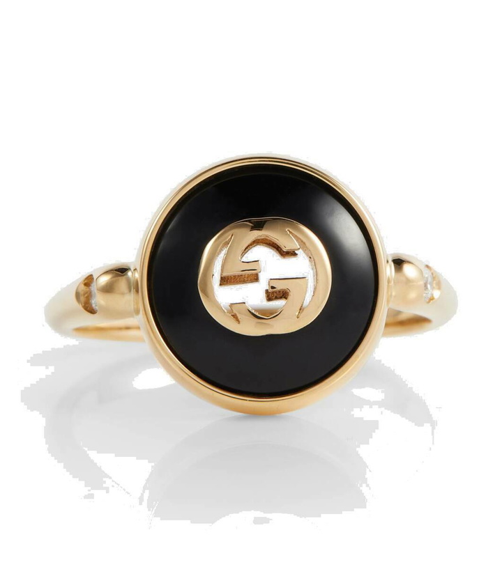 Photo: Gucci Interlocking G 18kt gold ring with onyx and white diamonds