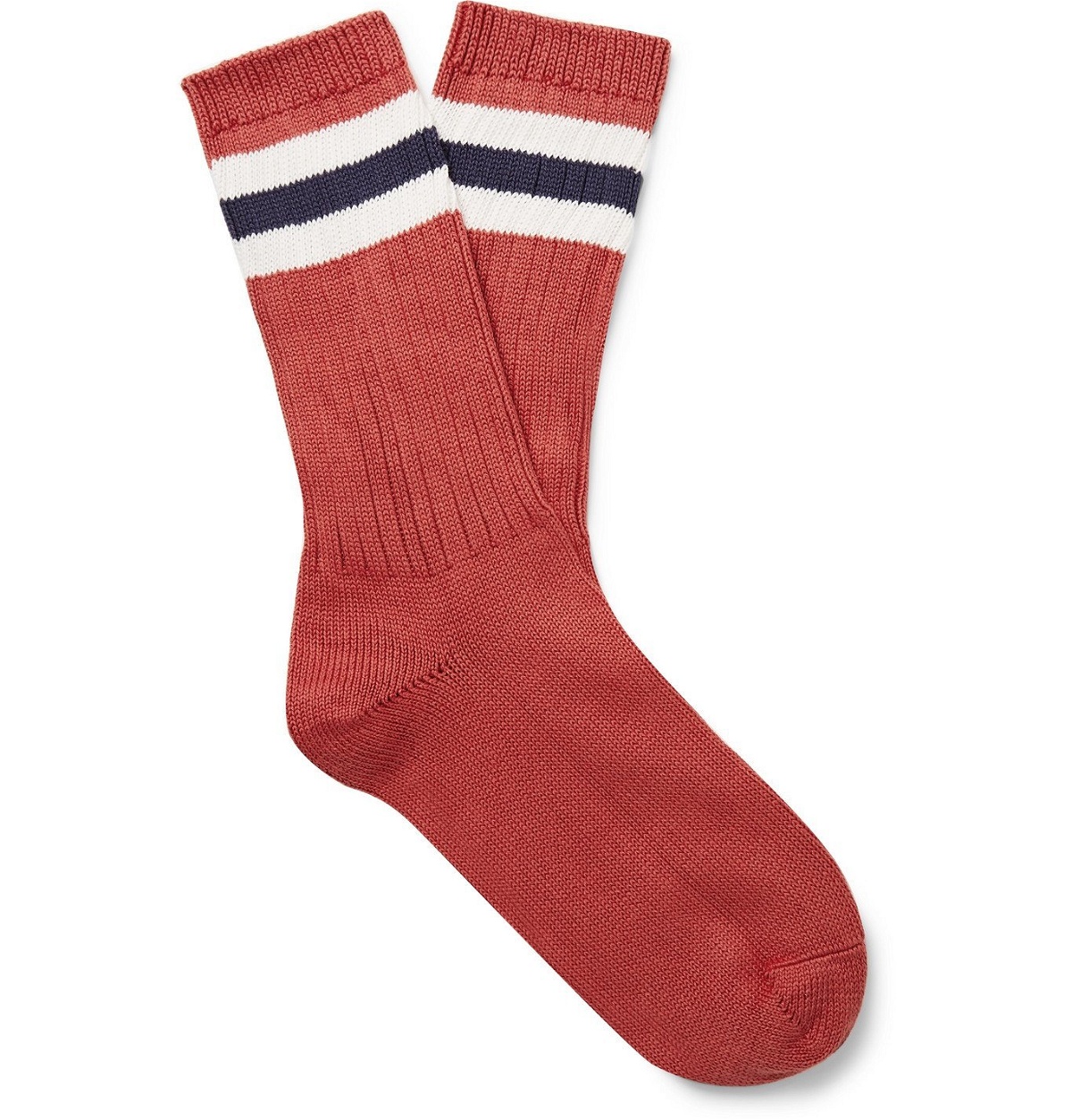 Photo: The Workers Club - Varsity Striped Combed Cotton-Blend Socks - Red