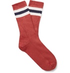 The Workers Club - Varsity Striped Combed Cotton-Blend Socks - Red