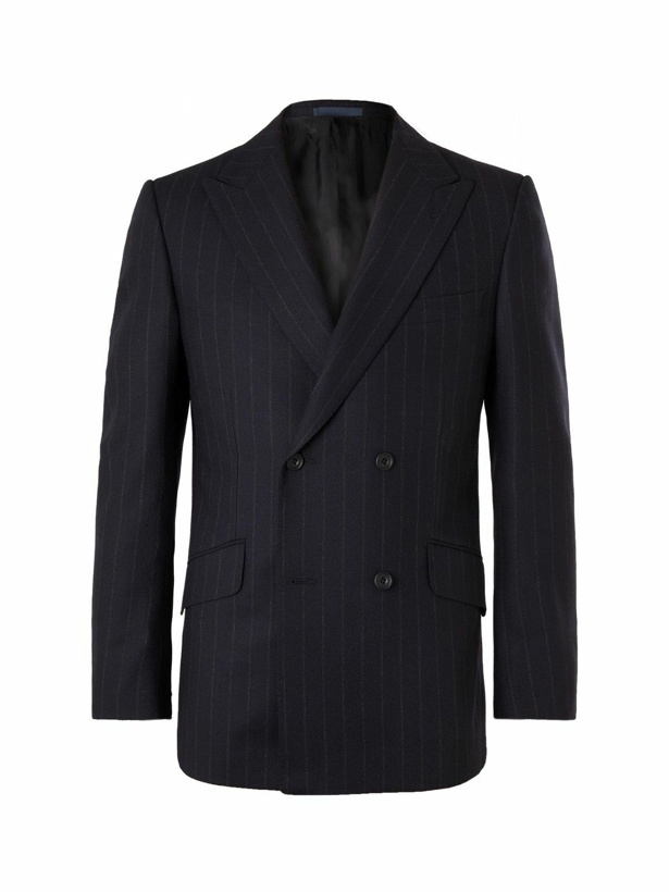 Photo: Kingsman - Oxford Slim-Fit Double-Breasted Pinstriped Wool Suit Jacket - Blue