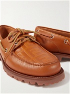 FENDI - Logo-Debossed Leather Boat Shoes - Brown - UK 7