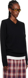 Stone Island Black 5100033 V-Neck Jersey Lambswool Sweater