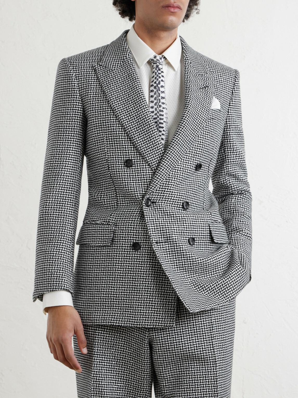 TOM FORD - Sequin-Detailed Houndstooth Wool-Blend Suit Jacket - Black