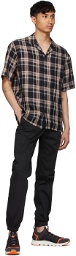 Z Zegna Black & Brown Checkered Linen Short Sleeve Shirt