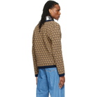 Valentino Beige & Navy Jacquard Logo Wool Cardigan