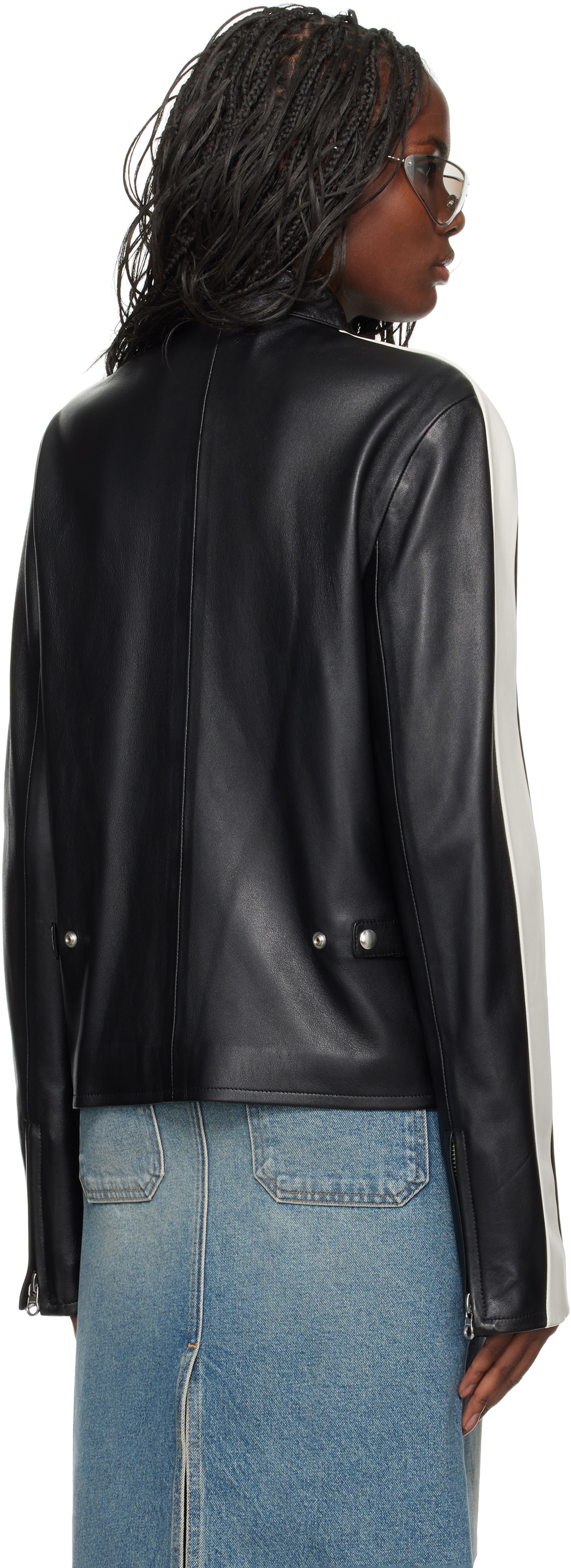 Courrèges Black Contrast Biker Leather Jacket