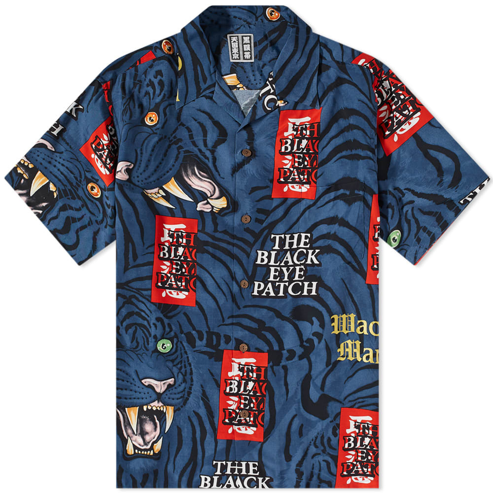 Wacko Maria x BlackEyePatch Short Sleeve Hawaiian Shirt in Navy