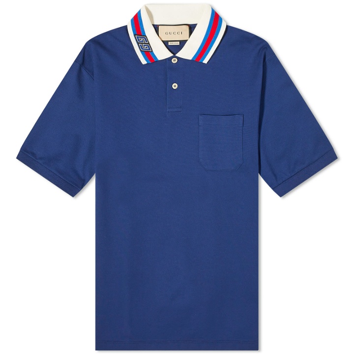 Photo: Gucci Men's Collar Logo Polo Shirt in Blue