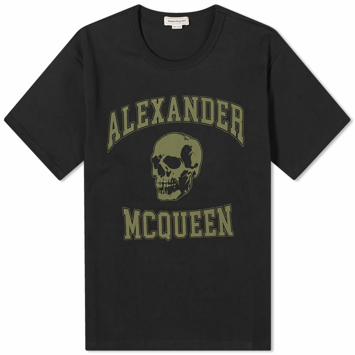 Photo: Alexander McQueen Men's Varsity Skull Logo T-Shirt in Black/Khaki