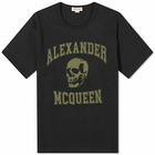 Alexander McQueen Men's Varsity Skull Logo T-Shirt in Black/Khaki