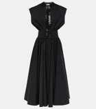 Alaïa Leather-trimmed cotton maxi dress