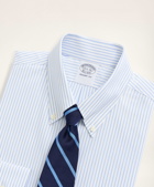 Brooks Brothers Men's Stretch Regent Regular-Fit Dress Shirt, Non-Iron Poplin Button-Down Collar Pencil Stripe | Light Blue