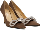 MACH & MACH Brown Double Bow Satin Heels