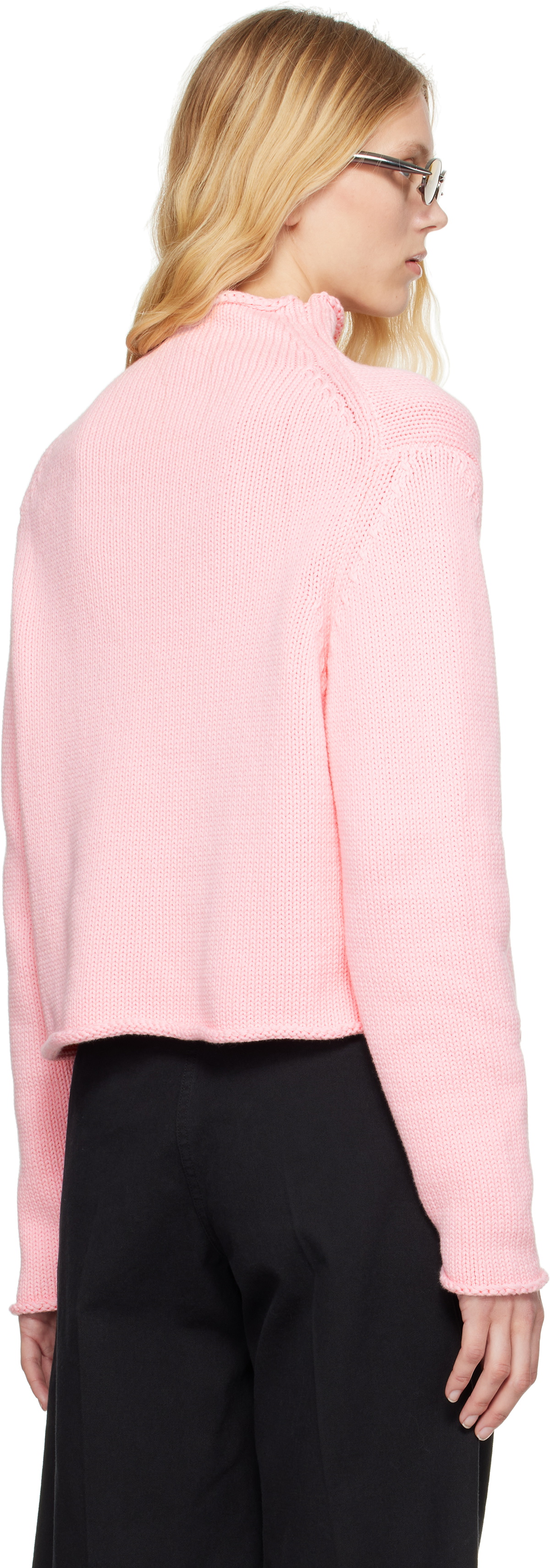 Carter Young Pink Solid Roll Neck Sweater
