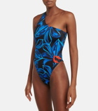 Louisa Ballou - Plunge printed one-shoulder swimsuit